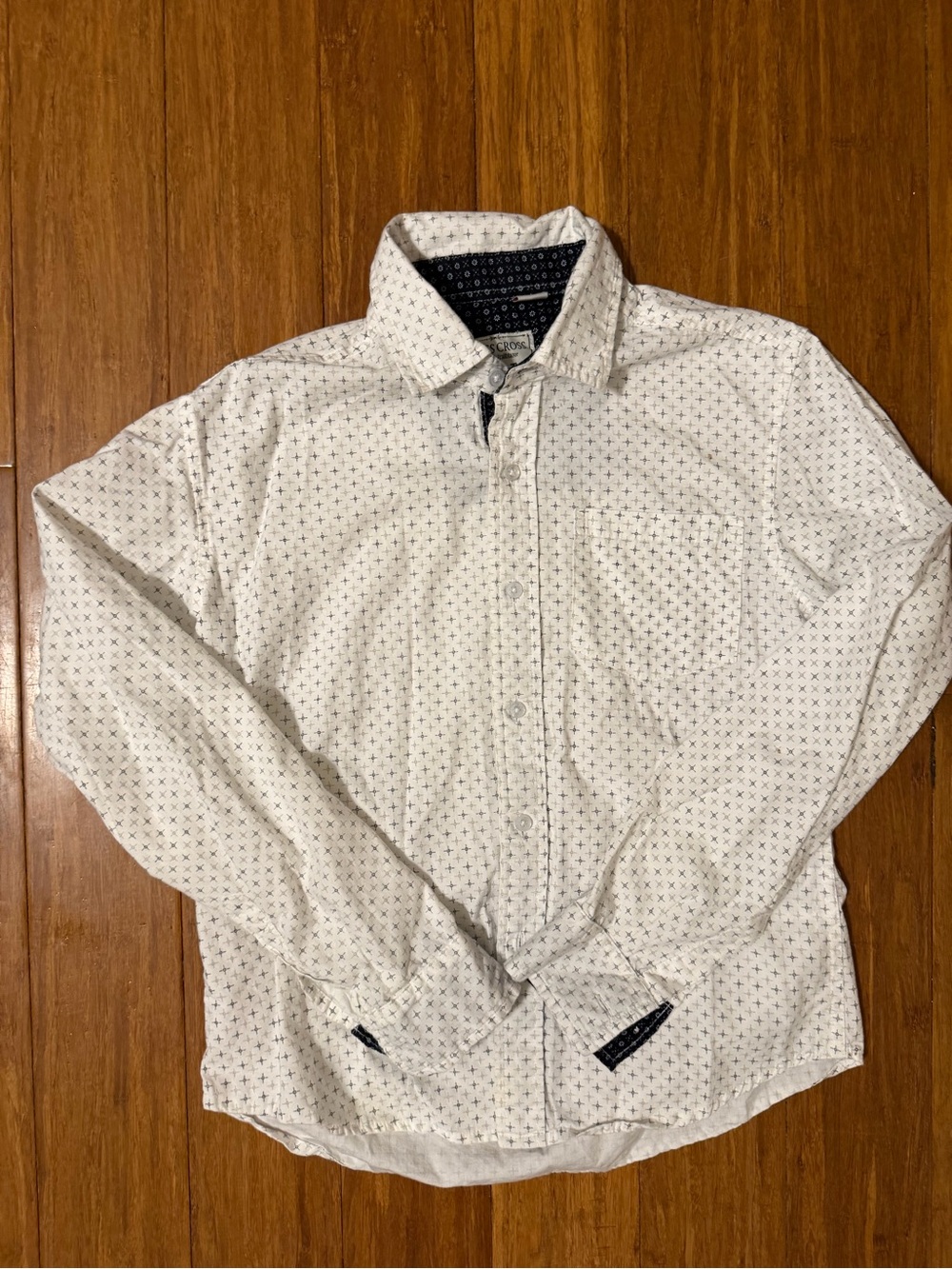 Classic White Patterned Button-Down Shirt for Kids